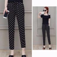 [买1送1]夏季高腰显瘦哈伦裤女宽松大码百搭休闲裤女春九分女裤 圆点[九分有口袋][只发1条] M 75-95斤