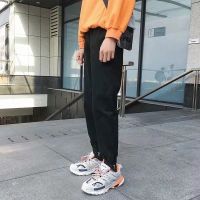 秋季阔腿牛仔裤男生直筒港风宽松坠感老爹裤子男士韩版百搭九分裤 000黑色[松紧腰] 5XL 收藏优先发货
