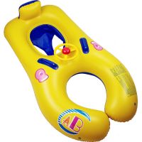 婴儿双人亲子游泳圈儿童坐圈宝宝腋下圈小孩母子救生浮圈6-36个月 薄款母子圈黄(带方向盘)0-3岁