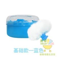 婴儿粉盒新生宝宝便携痱子粉爽身粉扑盒儿童祛痱粉扑粉盒绒毛粉扑 蓝色 盖子可扣紧