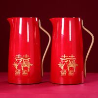 创意喜庆结婚庆用品新娘嫁妆热水瓶不锈钢内胆保温壶保温瓶 一升玻璃内胆保温壶[两个]