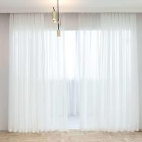 自粘式魔术贴免打孔粘贴窗帘成品客厅飘窗阳台寝室薄纱窗纱帘白纱 白纱-魔术贴款(带褶皱) 宽1.0x高1.0一片