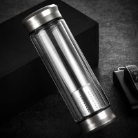 两头通双层玻璃杯大容量茶水分离泡茶杯子上下盖带滤网泡茶师水杯 金典本 特惠款单层带套每天限售10只