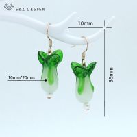 原创日韩琉璃大白菜蔬菜耳钩耳环时尚可爱女防过敏耳坠耳饰 小白菜耳钩款