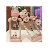 成人可爱樱花水杯日系图案玻璃奶嘴杯卡通带吸管送女生节日礼物便 奶嘴头杯+备用猫头提手盖