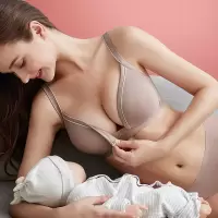 哺乳内衣夏天透气胸罩女大胸性感女哺乳期薄款防下垂全罩杯聚拢 豆沙色 M(34/75ABC)