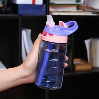 [破损包赔]韩版儿童吸管水杯防摔便携随手杯防摔防漏可爱塑料杯 公主紫色吸管杯 单杯子(送杯刷)