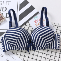 日韩系都市少女内衣套装时尚性感丽人大学生调整侧收条纹整套文胸 深蓝色单件 32/70[AB通杯]