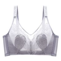 夏季女士超薄款无钢圈无海绵文胸内衣聚拢防下垂舒适性感蕾丝胸罩 1.草木灰 75B