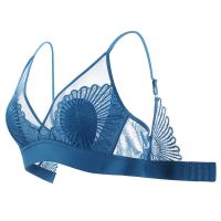乳胶内衣女舒适无钢圈防凸点透气大胸显小蕾丝性感聚拢薄款文胸罩[8月18日发完] 单件-深蓝(轻薄透气) 32/70A