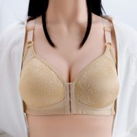 中老年人前扣文胸大码薄款性感透气无钢圈内衣女聚拢调整型胸罩 肤色 36/80