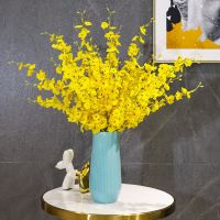 跳舞兰仿真花套装欧式假花干花束家居客厅餐桌电视柜装饰花艺摆件 [不带瓶]黄色跳舞兰-短款3支