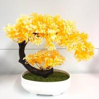 仿真绿植室内客厅盆栽塑料花假花装饰仿真花假花草植物办公桌摆件 月型椰草[黄色].