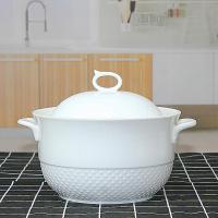 新品大号陶瓷双耳带盖装油罐调味罐辣椒罐猪油瓶厨房储物罐 7英寸钻石纹纯白色