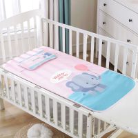 夏季婴儿凉席儿童床冰丝小席子幼儿园宝宝午睡软席卡通透气可水洗 粉色气球象+枕头 100*56