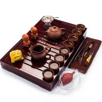 家用紫砂茶具套装实木茶盘功夫茶具茶壶茶杯简约现代茶艺茶道配件 款式1 全紫紫砂茶壶茶博士套装