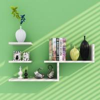 搁板墙壁墙上置物架现代简约客厅卧室装饰墙面壁挂书架饰品架 暖白色 四件套