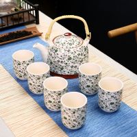 复古提梁壶陶瓷茶具套装家用整套功夫茶壶茶杯6只装现代简约送礼 绿翠花 单壶