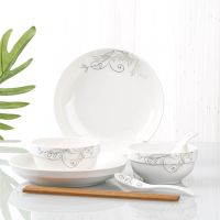 特价1-6人碗碟套装家用陶瓷 个性创意组合学生用 中式餐具 2个碗2盘2勺2筷 纯白