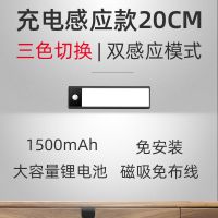 智能无线充电橱柜灯人体感应手扫超薄LED衣柜鞋柜厨房过道起夜灯 20CM曜石黑 单色暖光 手扫款