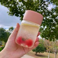 创意水纹小巧女学生玻璃杯可爱清新韩版小容量水杯个性提绳杯子女 粉色260ML