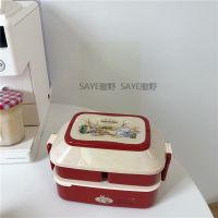 韩国ins复古可爱兔子日式双层分格防漏便携饭盒情侣大容量便当盒 红色