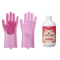 宠物洗澡手套狗狗猫咪洗澡神器搓澡清洁按摩刷子狗狗洗澡用品 粉色款 一双
