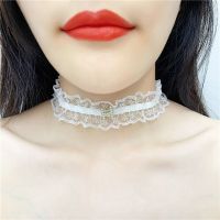 夏季原创蕾丝缕空锁骨链脖子饰品百搭颈部项圈配饰弹力脖套颈带女 白1高弹力
