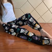 夏季人造棉长裤女士绵绸休闲家居裤泰国旅游沙滩裤宽松加大睡裤薄 皇冠小狗 XL 适合150-155cm高