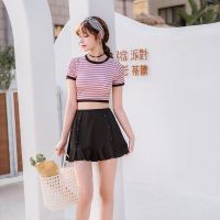 泳衣女连体仙女韩国性感小胸聚拢修身遮肚显瘦平角裙式温泉游泳衣 0341红色分体泳衣 S (80-90斤)