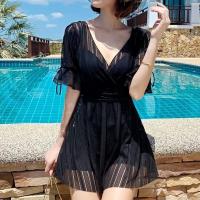 游泳衣女2020新款潮连体保守显瘦遮肚大码ins风仙女范温泉装 2038黑色 M