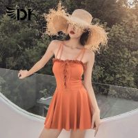 连体保守泳衣女新款遮肚显瘦ins风小胸聚拢学生少女温泉泳装 野花橘 M 建议(70-90斤之内)