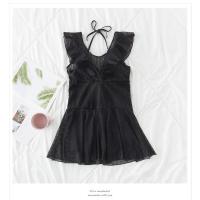 韩国ins风泳装女连体保守遮肚显瘦蕾丝东大门性感女神泳衣比基尼 黑色 M