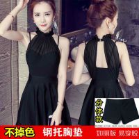 游泳衣女士保守学生韩版性感蕾丝连体小胸聚拢遮肚比基尼温泉泳装 1723 黑色(钢托如厕版) M (80-95斤)