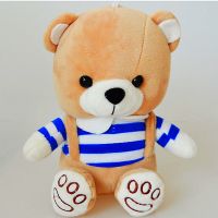 条纹情侣泰迪熊公仔背带小熊毛绒玩具婚庆布娃娃圣诞女孩生日礼物 20CM条纹熊(棕) 条纹泰迪熊