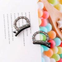 一对韩国儿童发饰宝宝发夹水钻猫耳朵发子女童卖萌熊耳朵顶夹头饰 黑色AB钻熊耳朵一对