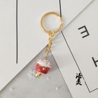 陶瓷招财猫钥匙圈铃铛礼物挂件吊饰品挂绳钥匙环扣女简约男式 红色招财猫铃铛钥匙环