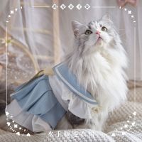 小型犬猫狗宠物衣服猫咪裙子狗狗衣服可爱宠物小礼服水手领打歌服 海盐蓝[收藏链接优先发货] S