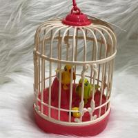 儿童仿真鸟笼玩具电动声控感应小鸟玩具会叫会说话的仿真小鸟玩具 红色 普通电池