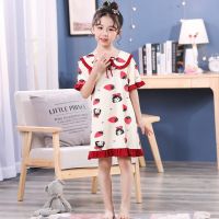 夏季薄款女童睡裙短袖空调服儿童睡衣女公主风连衣裙中大童家居服 830#草莓女孩 裙 8码[身高95-105CM]