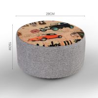家用小凳子布艺时尚圆凳迷你现代简约创意板凳客厅沙发卡通小矮凳 15高-老爷车(可拆个凳子