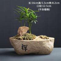精品仿石头文竹花盆天然石头盆景长方形清仓简约陶瓷多肉盆栽 禅-GK 中等