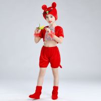 儿童老鼠过年表演服新款小老鼠吃辣椒演出服猫鼠之夜动物装扮服 红色老鼠短款男 100