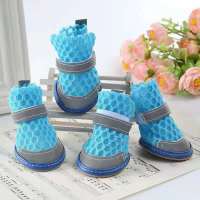 泰迪狗狗鞋子不掉透气凉鞋防滑一套四只狗狗春夏季宠物鞋泰迪鞋子 狗狗网鞋蓝色 1号建议1-2斤