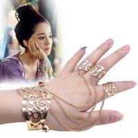 远方情复古手链女戒指一体链镂空手镯古装青丘狐同款戒指手链S12 青丘狐同款 手镯戒指一体链 金色