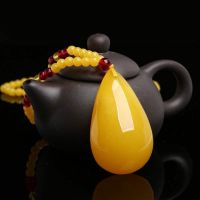 蜜蜡项链女毛衣链时尚配饰血珀水滴吊坠琥珀挂件闺蜜项链女送妈妈 水滴蜜蜡项链[送貔貅手链+证书]