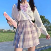 2021春季新款jk软萌兔学院风日系秋冬可爱上衣风琴褶长袖衬衫女学 格裙单件 S