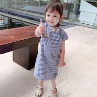 2021女童旗袍连衣裙夏装新款中小童2中国复古风汉服棉麻公主裙 669小兰格 100 穿身高85-90