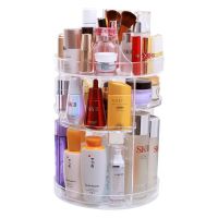 新疆我的家化妆品收纳盒防尘可旋转家用桌面梳妆台护肤品置物架 透明款[可旋转]