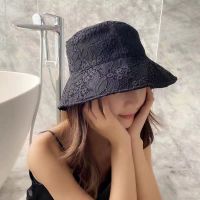 夏天大檐帽子女出游防晒透气渔夫帽蕾丝挂坠珍珠水钻盆帽太阳帽潮 黑色 光板蕾丝渔夫帽 均码(内有调节绳)